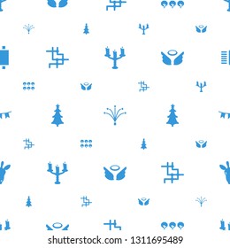 decorative icons pattern seamless white background. Included editable filled candlestick, fireworks, tree, spu, christmas tree, wings icons. decorative icons for web and mobile.