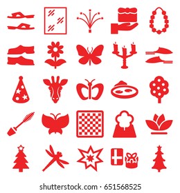 Decorative icons set. set of 25 decorative filled icons such as tree, giraffe, butterfly, mascara, window, slippers, christmas tree, flower, pond, christmas tree, fireworks
