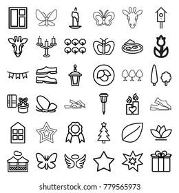 Decorative icons. set of 36 editable outline decorative icons such as leaf, tree, giraffe, butterfly, window, wings, star, slippers, christmas tree, gift, candle, flower