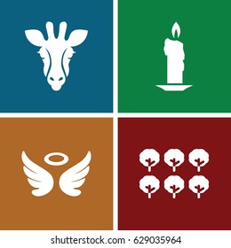 Decorative icons set. set of 4 decorative filled icons such as tree, giraffe, wings
