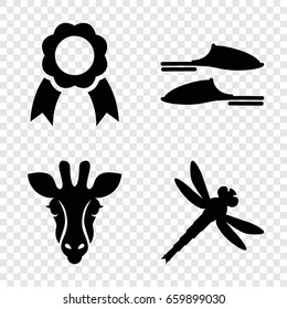 Decorative icons set. set of 4 decorative filled icons such as giraffe, slippers, ribbon