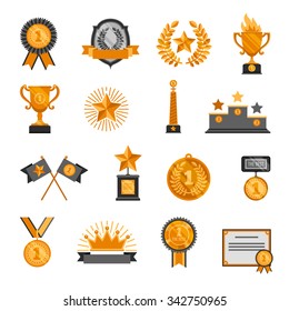 Decorative icons set of sport trophy and awards isolated vector illustration