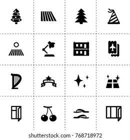 Decorative icons. vector collection filled decorative icons. includes symbols such as field, cherry, spruce, table lamp, ticket, shine. use for web, mobile and ui design.