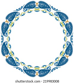 Decorative illustrated circle frame made of blue elements
