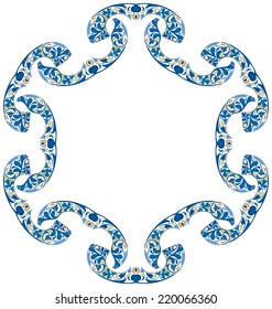Decorative illustrated circle frame made of blue elements