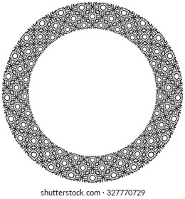Decorative illustrated circle frame made of portuguese tiles in black and white