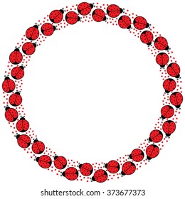Decorative illustrated circle frame made of cartoon ladybugs