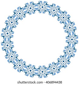Decorative illustrated circle frame made of blue elements