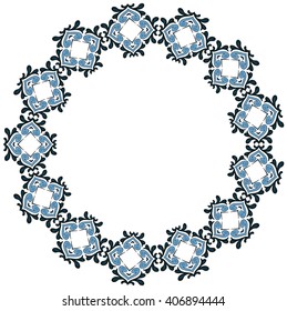 Decorative illustrated circle frame made of blue elements