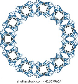 Decorative illustrated circle frame made of blue elements