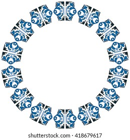 Decorative illustrated circle frame made of blue elements