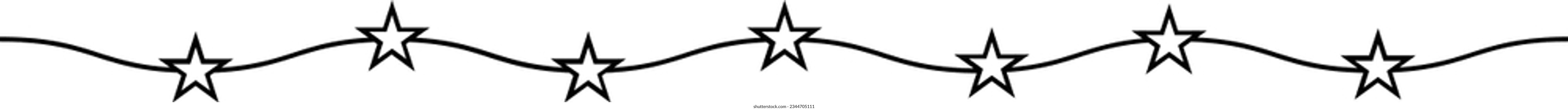 Decorative Illustrated Single Wave Lines with Stars Element. Stars line divider or separator icon element.