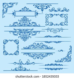 Decorative illustration design with floral ornaments. Templates for printing postcards, invitations, books, for textiles, engraving, wooden furniture, forging etc.