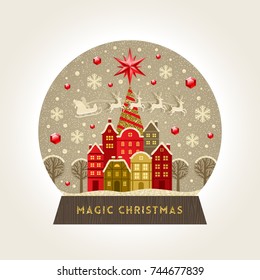 Decorative illustration flat snow globe. Christmas vector illustration.