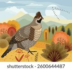 Decorative illustration of grouse in nature. Vector design element