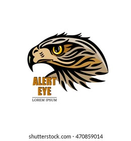 Decorative illustration with a hawk. Hand drawn design for print, emblem, logo, label, poster,  textile, paper.  