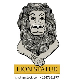 Decorative illustration of heraldic Lion Head. Vector illustration isolated on white. Hand drawn vintage engraved style. Coloring book. Symbol of pride, glory and royalty. 