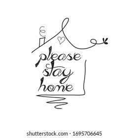 Decorative illustration with houses and lettering. Black and white hand drawn background vector. Home sweet home. Welcome home. Let's stay home.