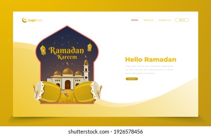 Decorative illustration of Islamic Ramadan for greeting post on landing page