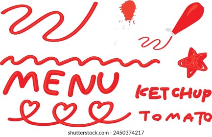 Decorative illustration material set of letters written with tomato ketchup