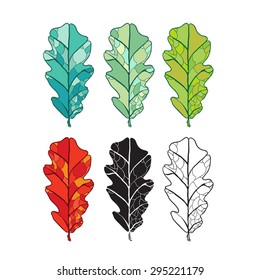 Decorative illustration of oak leaves set.