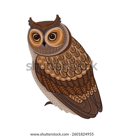 Decorative illustration of owl. Vector isolated design element