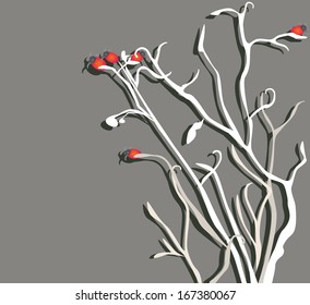 Decorative illustration of plant dog-rose on grey background