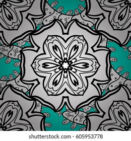 Decorative illustration for print, web. Blue linear background. Blue background. Floral seamless pattern with swirl.