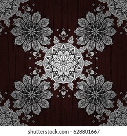 Decorative illustration for print, web. Brown linear background. Brown background. Floral seamless pattern with swirl.