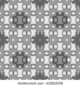 Decorative illustration for print, web. Floral seamless pattern with swirl. Gray linear background. Gray background.