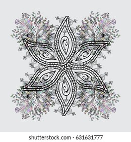Decorative illustration for print, web. Gray linear background. Gray background. Floral seamless pattern with swirl.