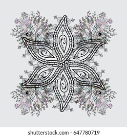 Decorative illustration for print, web. Gray linear background. Gray background. Floral seamless pattern with swirl.