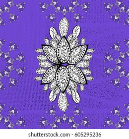 Decorative illustration for print, web. Linear background. Gray doodles. Violet background. Floral rough pattern with swirl.