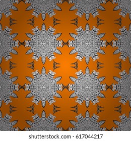 Decorative illustration for print, web. Orange background. Floral seamless pattern with swirl. Orange linear background.