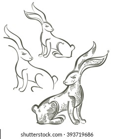 Decorative illustration rabbits. Set for your design.