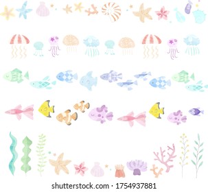 Decorative illustration set of sea animals