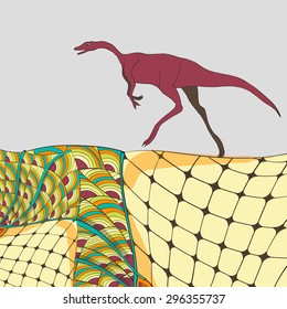 Decorative illustration with vinous dinosaur - vector illustration