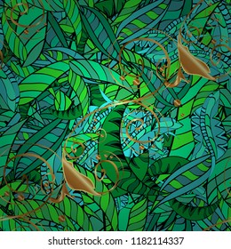 Decorative illustration. Vintage ornament branch dividers. Drawing doodle leaf texture design. Hand drawn floral vector seamless pattern. Vector illustration.