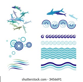 decorative illustration of waves and fish