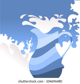 Decorative image of blue striped jug filled with fresh milk
