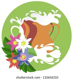 Decorative image of four jugs filled with fresh milk