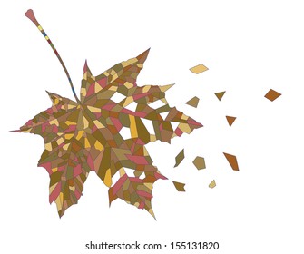 decorative image of mosaic autumn leaf with broken fragments