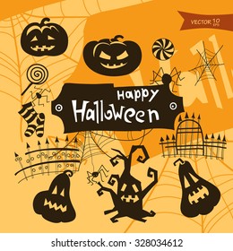 Decorative image objects to the day of Halloween in cartoon style