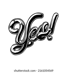 decorative image of the word "YES" with the effect of 3d.vector illustration.black elements on a white background.modern typography design perfect for  t shirt,poster,banner,greeting card,sticker,etc