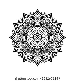 Decorative India Mandala with floral on a transparent background. Illustration for coloring book Mandala