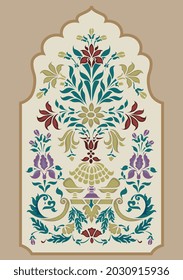 Decorative Indian beautiful Mughal illustration plant for print. Mughal vector background