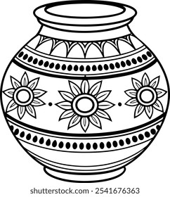 Decorative Indian ceramic pot vector with intricate floral motifs and heritage-inspired details