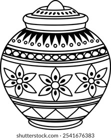 Decorative Indian ceramic pot vector with intricate floral motifs and heritage-inspired details