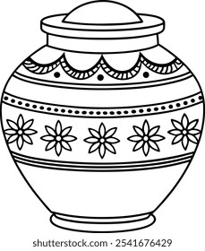 Decorative Indian ceramic pot vector with intricate floral motifs and heritage-inspired details