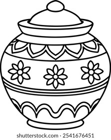 Decorative Indian ceramic pot vector with intricate floral motifs and heritage-inspired details